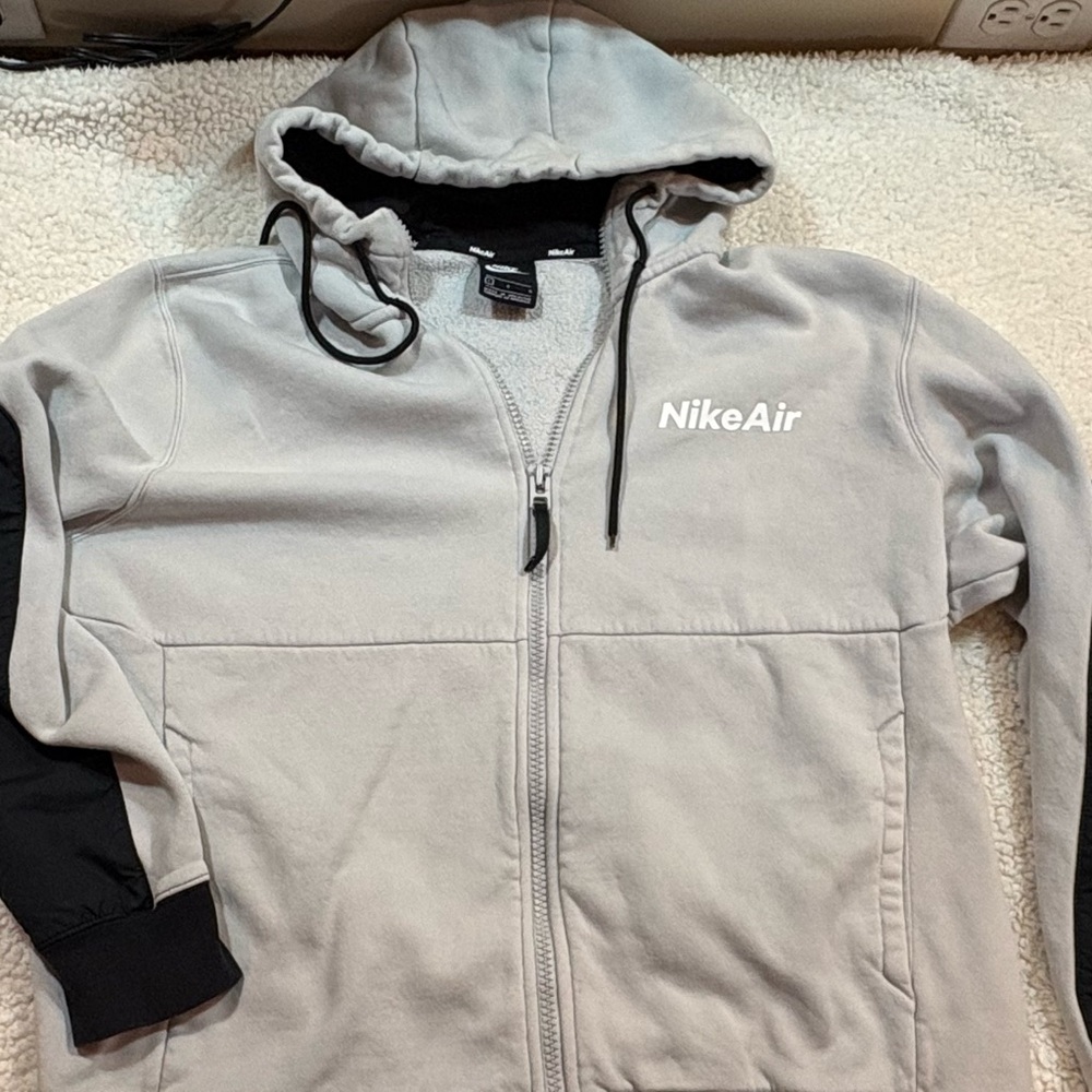 Nike Air Light Gray and Black Zip-Up Hoodie | Size Large